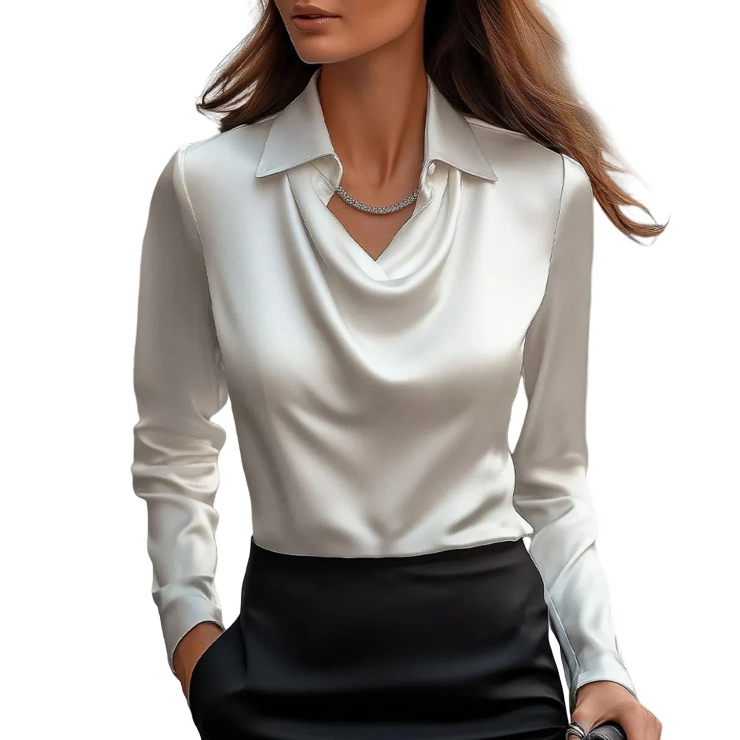 Satin Women Shirt Vintage Long Sleeve Blouse Women Silk Elegant Womens Tops  Luxury Shirt
