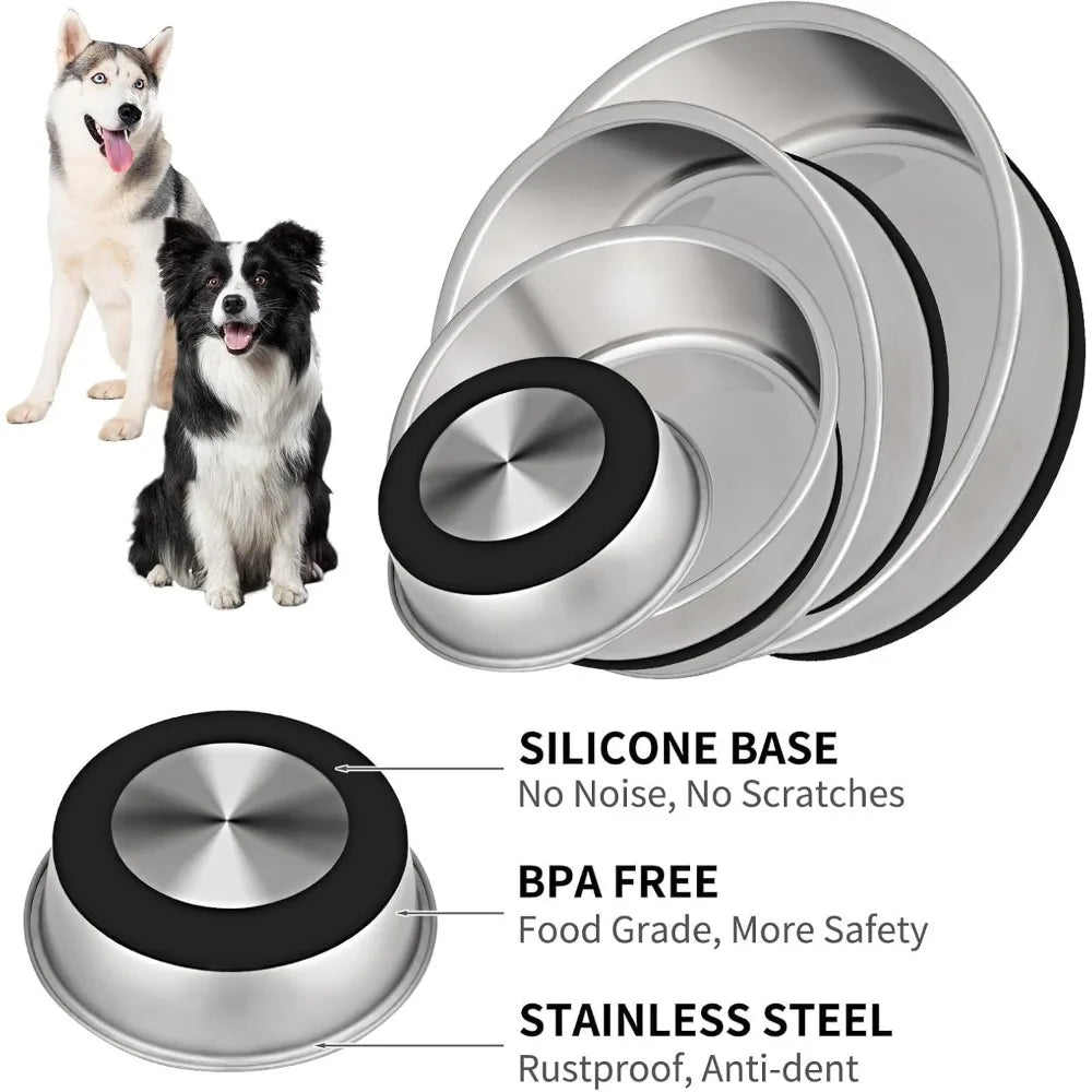 8 Cup Stainless Steel Dog Bowls Set of 2 for Food and Water, Silicone Base Anti-Slip, Rust Resistant, Extra Thick Metal Bowls f