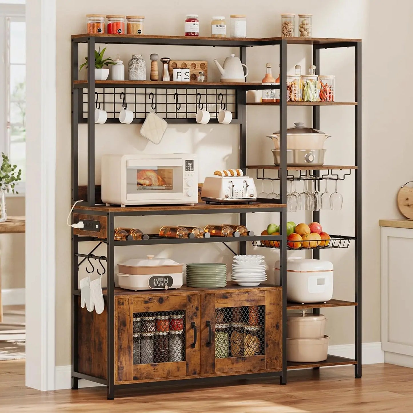 Bakers Rack with Power Outlet, 47.2in Microwave Stand