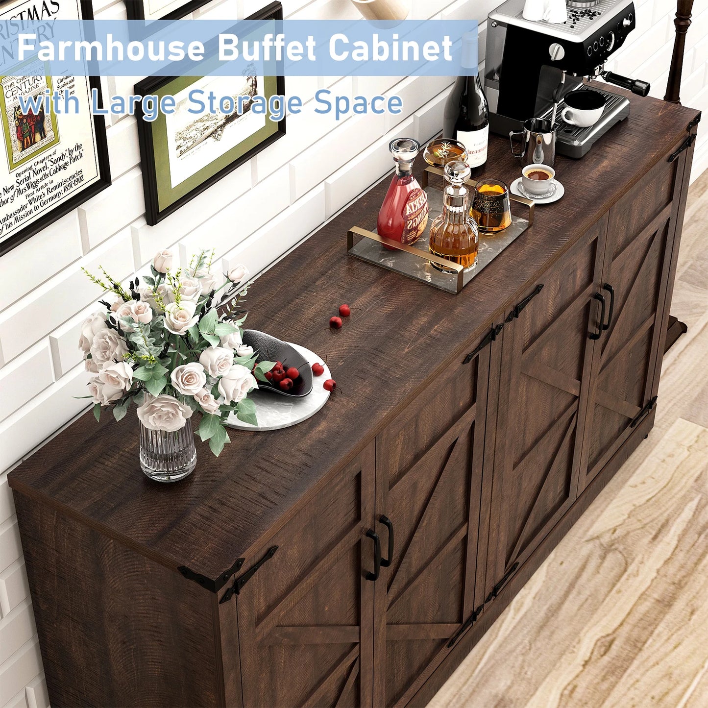 Buffet Cabinet Coffee Bar Cabinet with Drawers & Doors