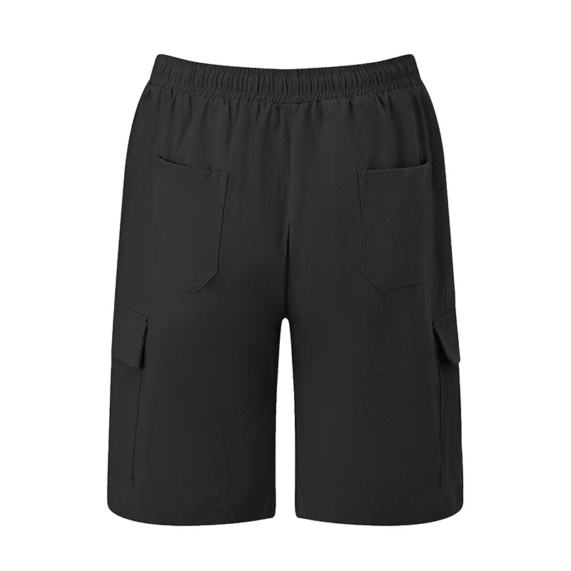 Men s Solid Color Drawstring Cargo Shorts with Pockets Loose Fit