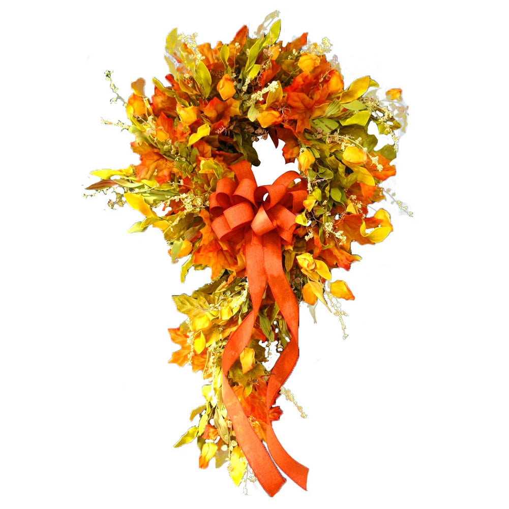 Thanksgiving Farmhouse Wreath Autumn Scene Decor Maple Leaf Artificial Wreath