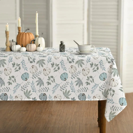 Fall Tablecloth 60x120 Inch Rectangular Thanksgiving Autumn Harvest Blue Pumpkins and Leaves Table Cover for Party Picnic Dinne