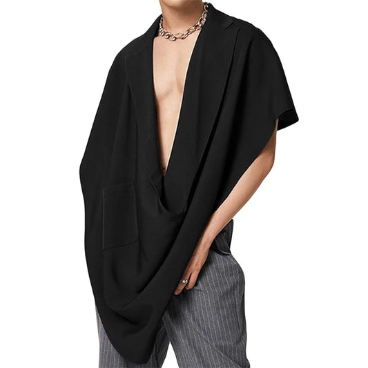 Men Turn-Down Collar Poncho Solid Color Fashion