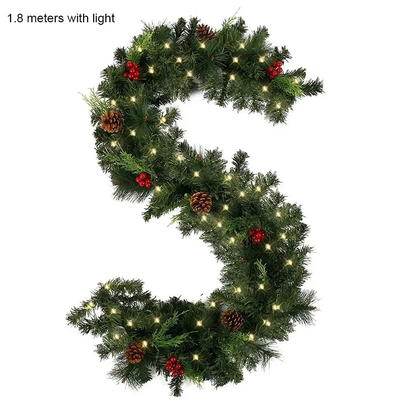 2.7M Christmas Garland, Glow Wreath with Pinecones Red Berries Artificial Christmas Garland