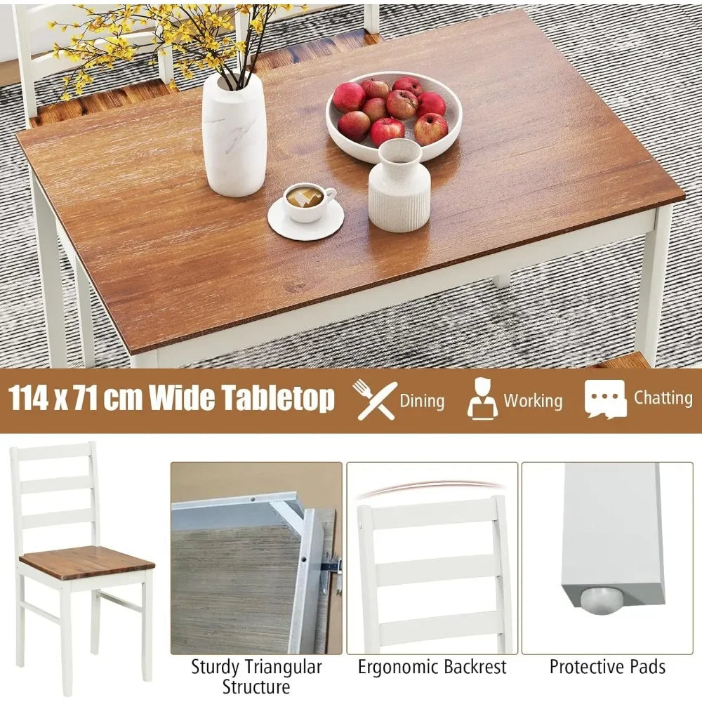 Dining Table Set for 4, Farmhouse Solid Wood