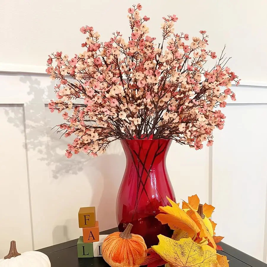 Fake Fall Flowers Thanksgiving Table Decor, 10Pcs Fall Beige Brown Artificial Flowers for Decorations, Babys Breath Artificial F