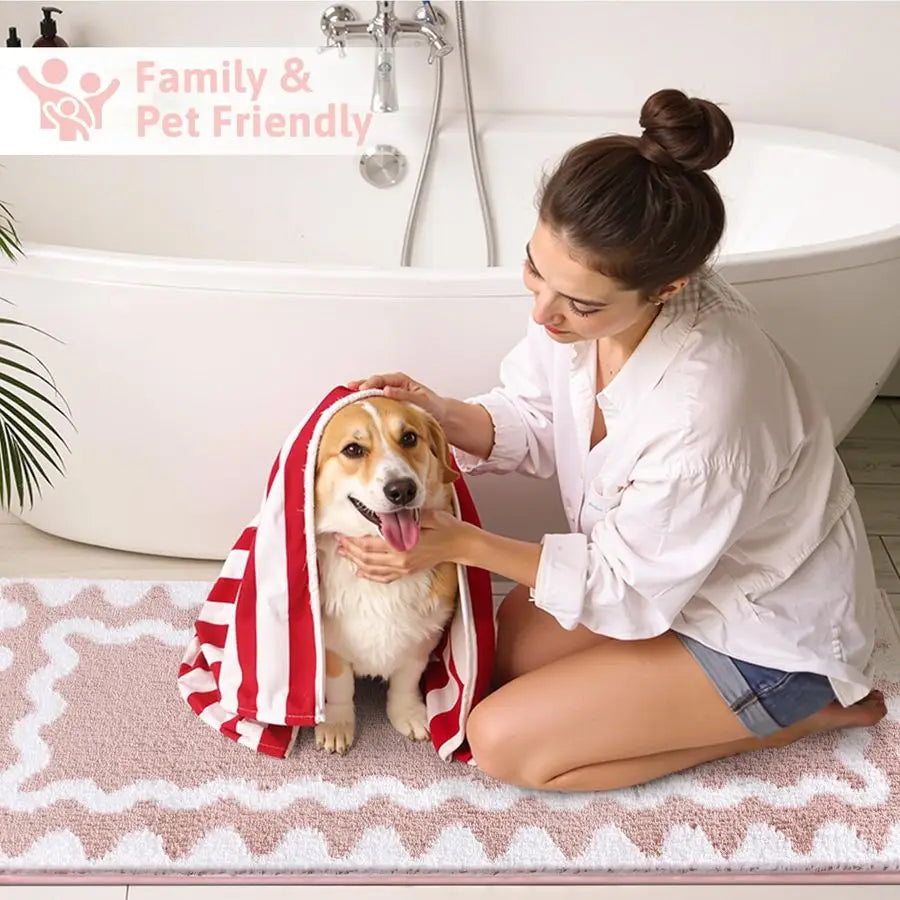 Bathroom Rugs Sets 5 Piece, Absorbent Soft NonSlip Washable Microfiber Shaggy Bath Mat Set with Bathroom Runner Rug