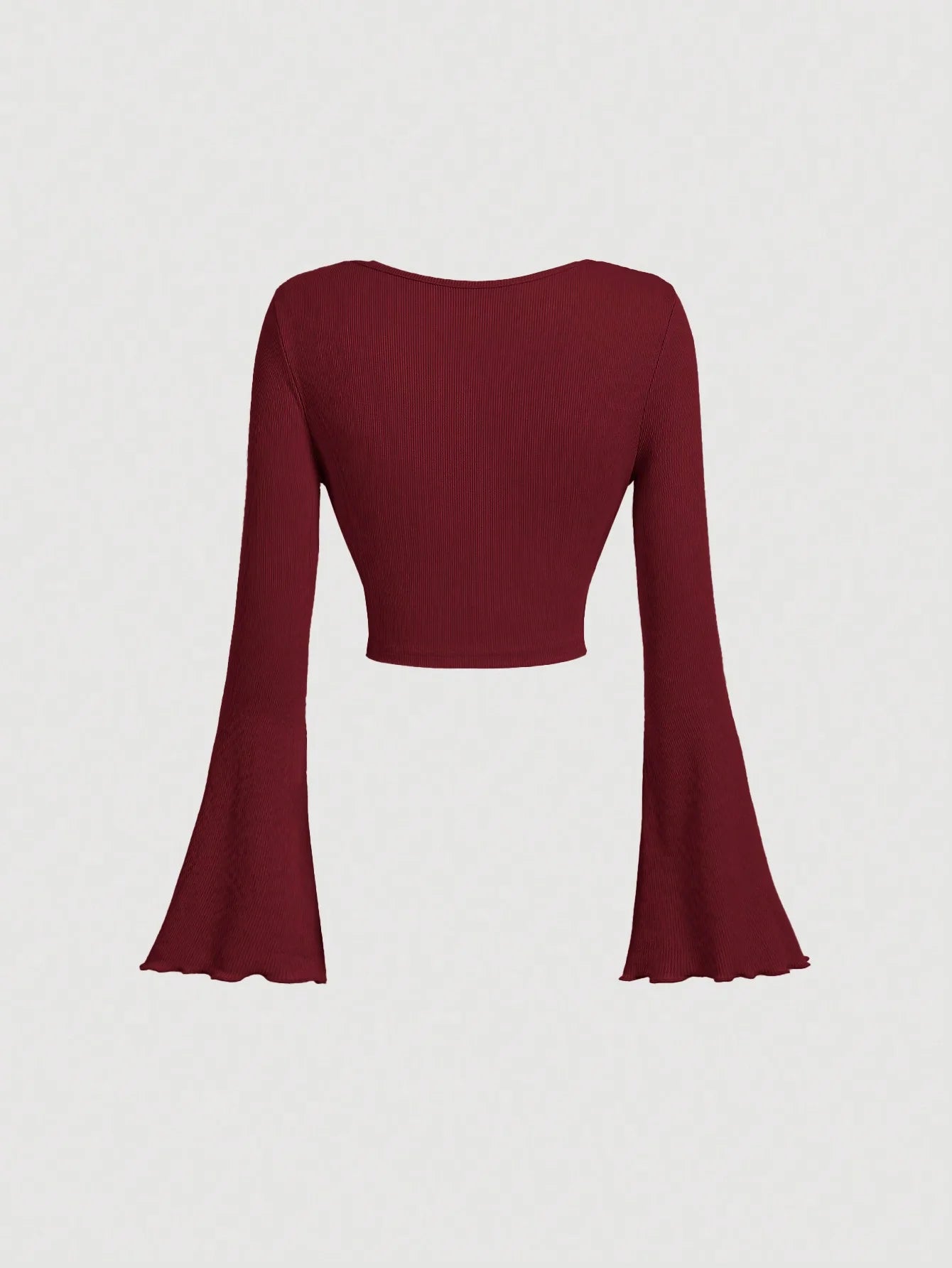 Women's casual slim solid color large V-neck short flared cuff long sleeve T-shirt