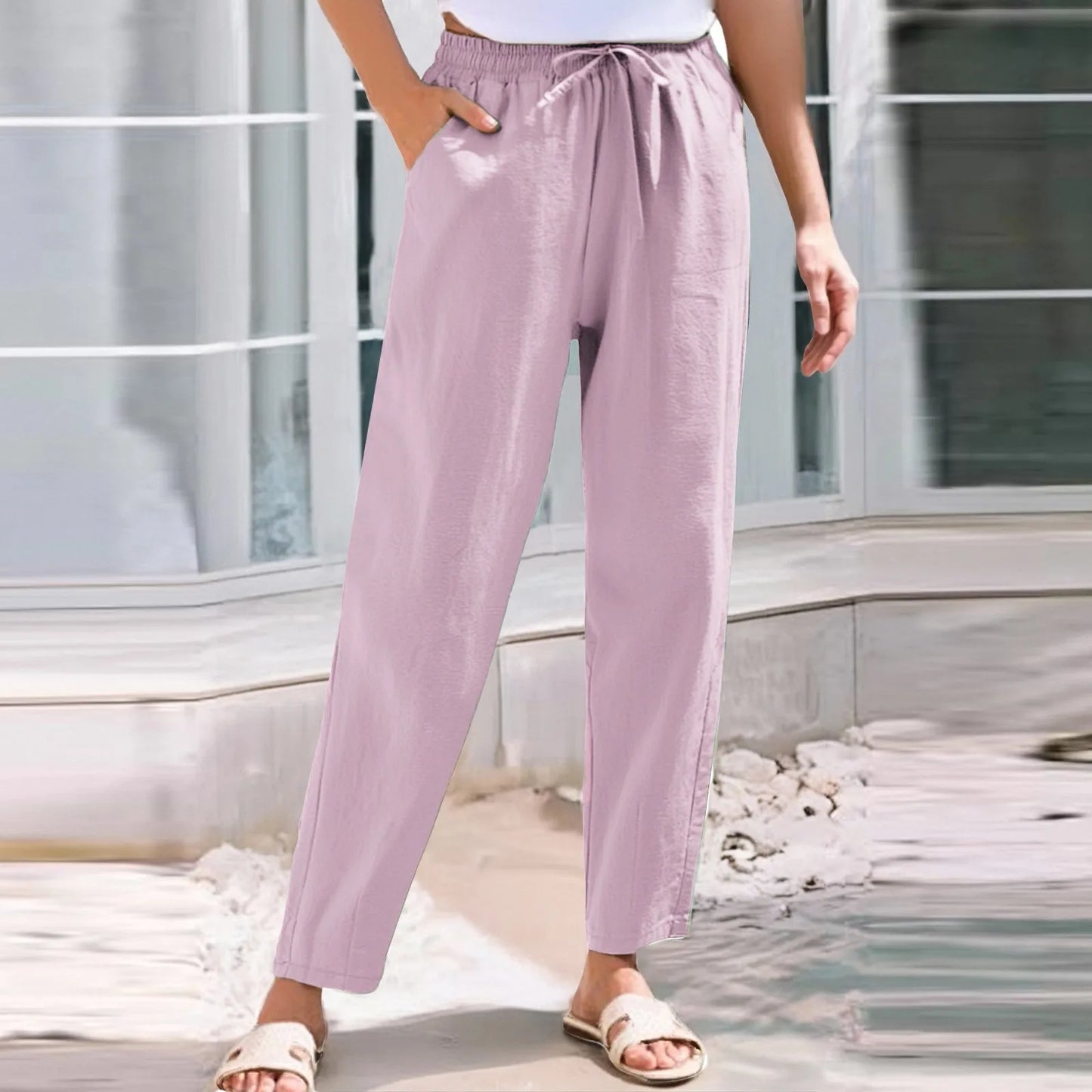 Women Cropped Pants Cotton Linen Baggy Trousers