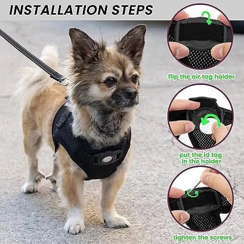 Small Dog Harness with Airtag, Reflective Leash Set – Safe & Easy Walking  

SEO Title: Small Dog Harness + Airtag Set – Safe Wa