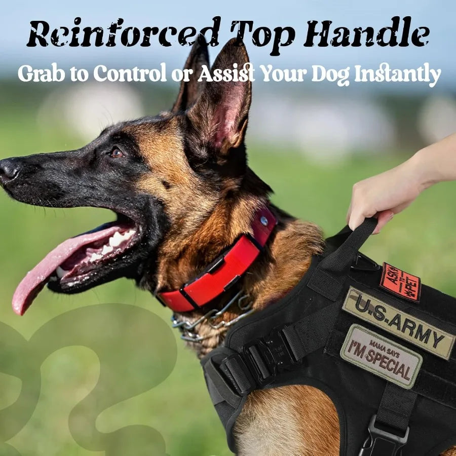 Tactical Dog Harness for Large Heavy Duty Pet Harness with Handle Service Vest for Large Breed Dogs Adjustable Military