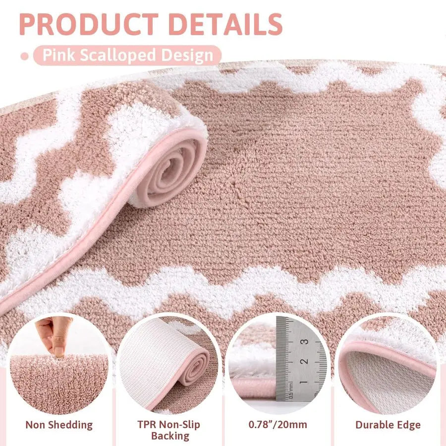 Bathroom Rugs Sets 5 Piece, Absorbent Soft NonSlip Washable Microfiber Shaggy Bath Mat Set with Bathroom Runner Rug