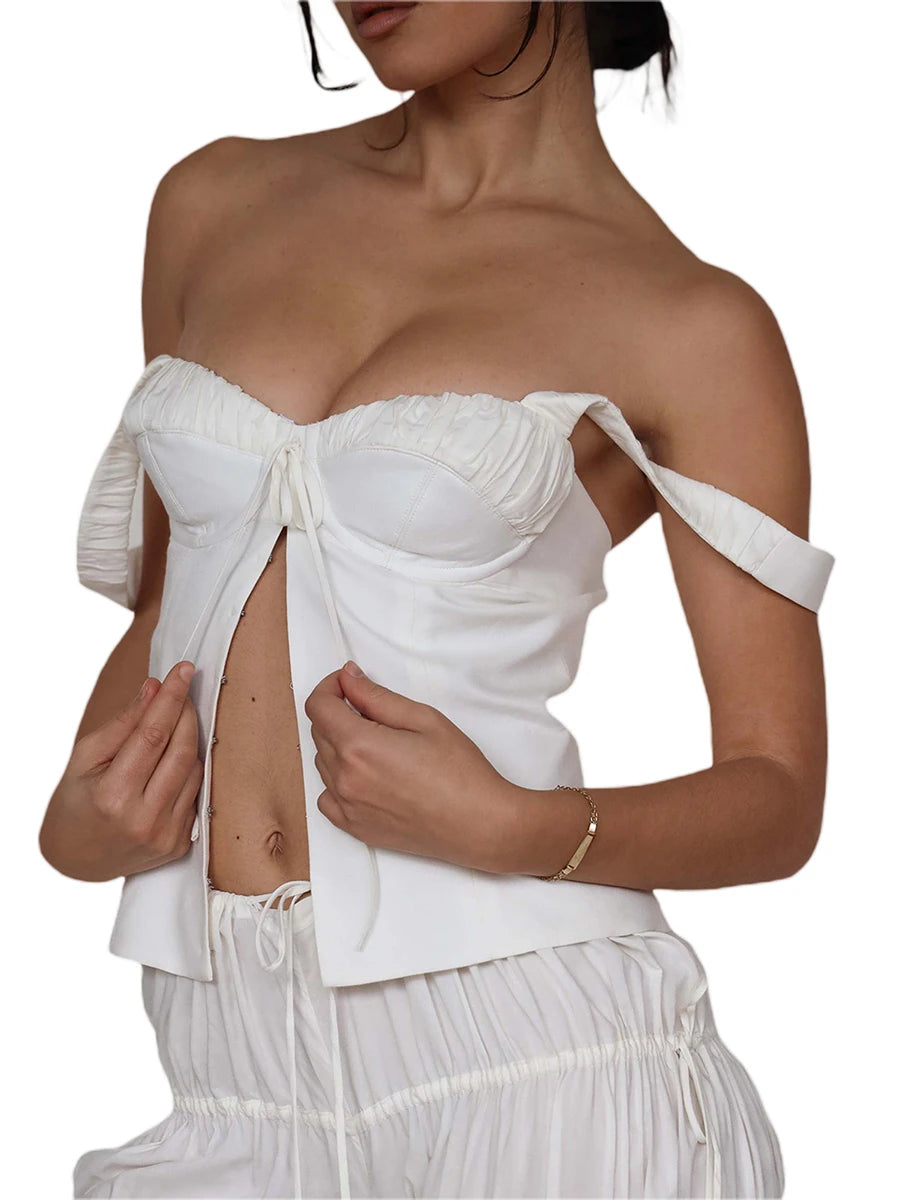 Women s Sleeveless V Neck Crop Top Off Shoulder