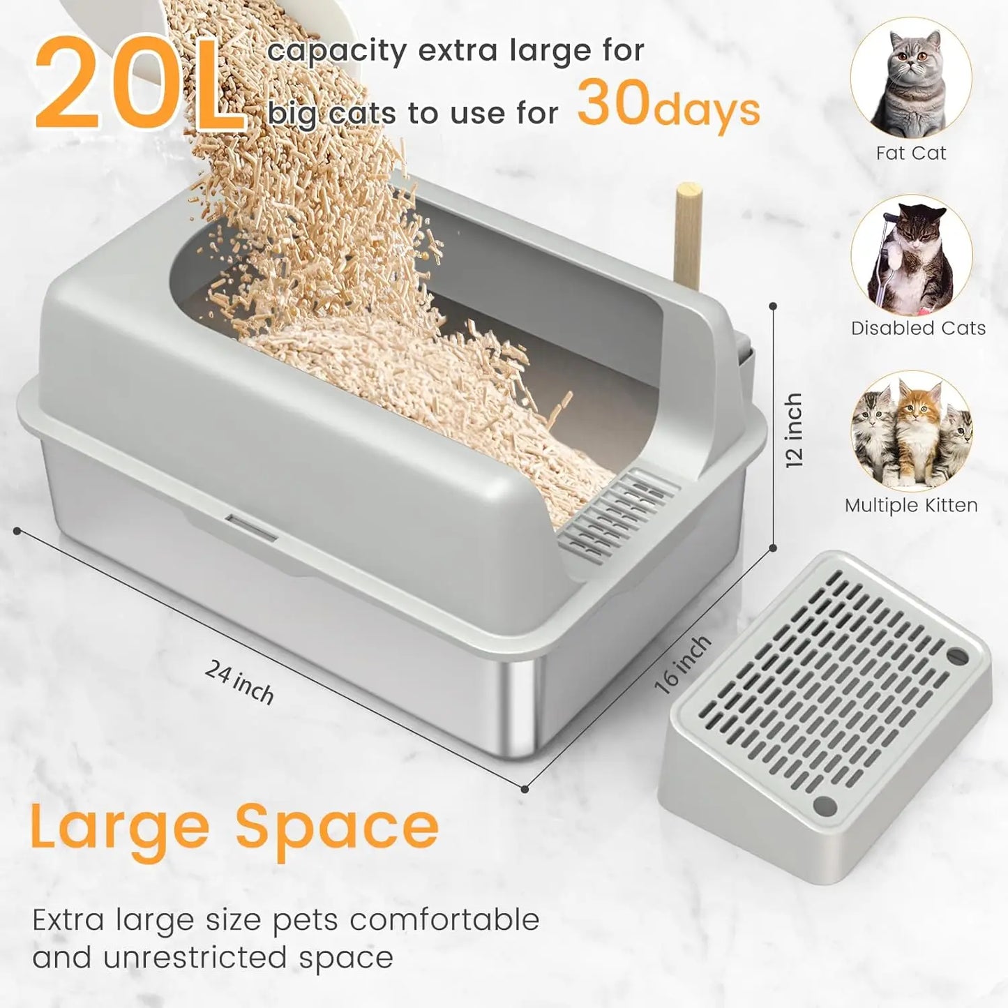 Stainless Steel Cat Litter Box,