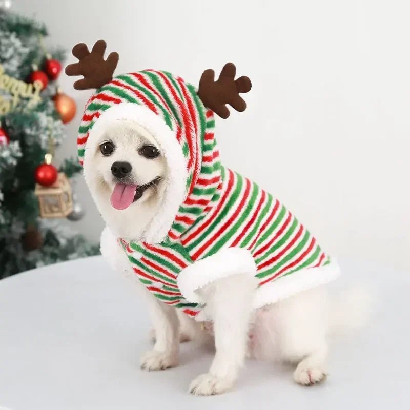 Dog Christmas Clothes Winter Warm Pet Clothes for Small Medium Dogs Elk Santa Claus Dog Cats Coat Hoodies