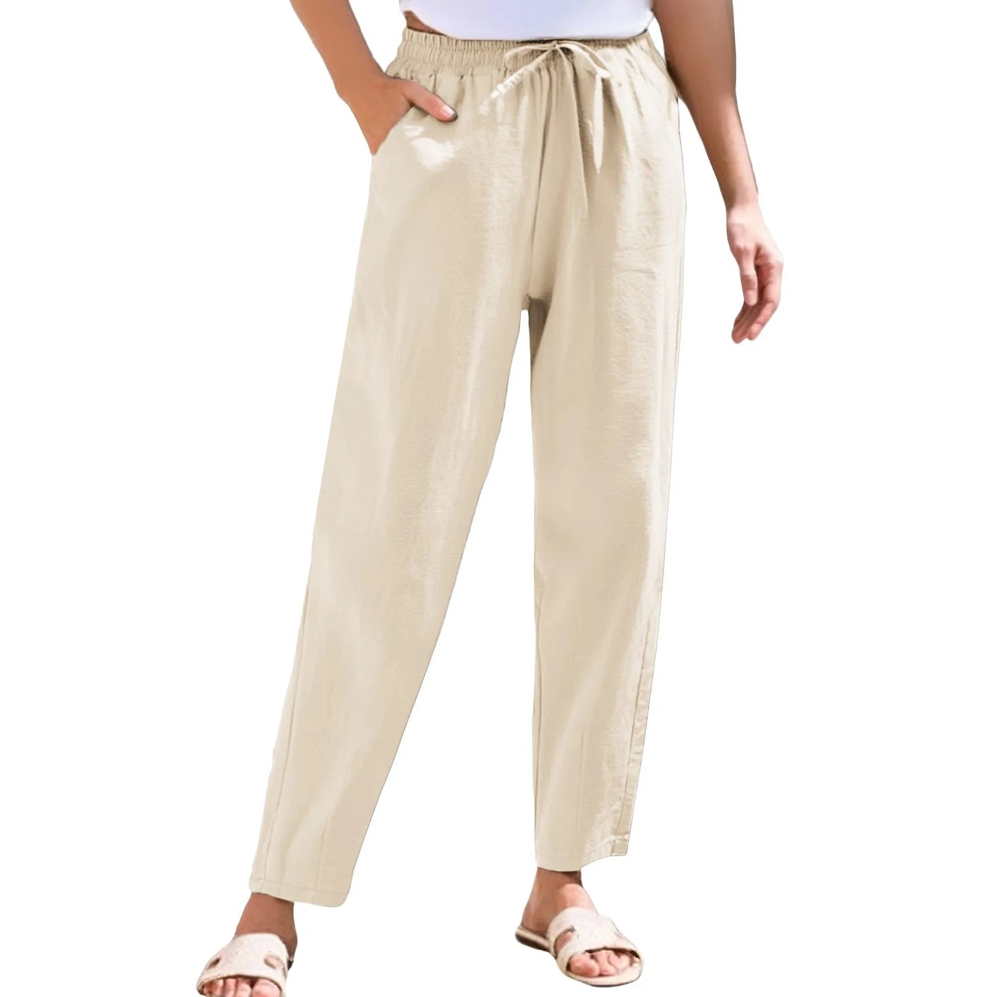 Women Cropped Pants Cotton Linen Baggy Trousers