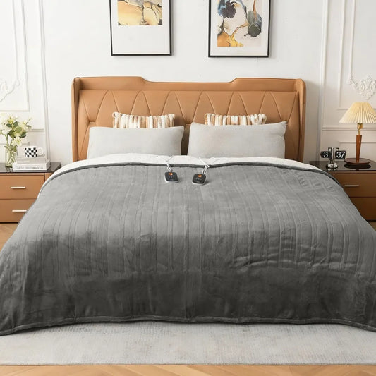 Electric Blanket Full Size,Durable Flannel and Soft Sherpa,Dual Control,77”×84” Heated Throw Blanket, 10 Heat Levels&0.5-12h