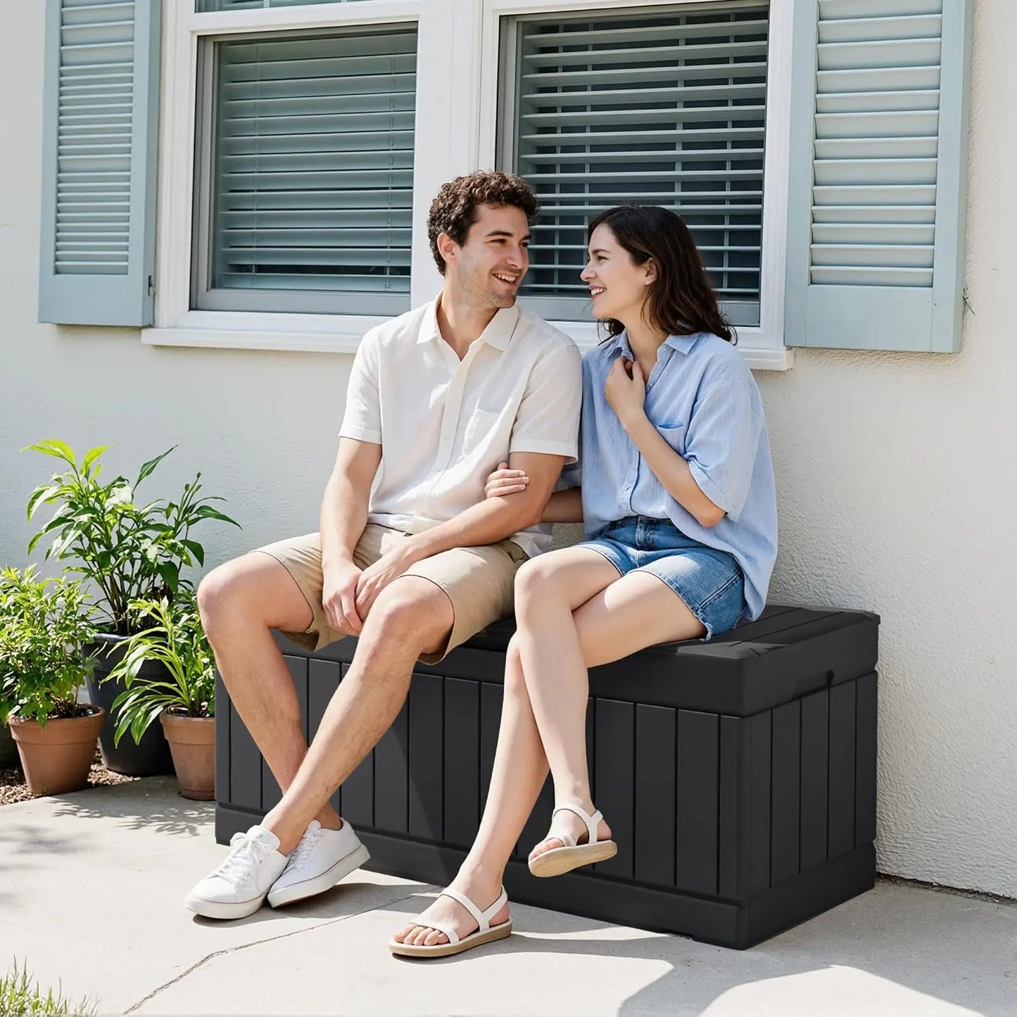 78 Gallon Waterproof Outdoor Storage Box with Lockable Lid, Patio Furniture Bench for Garden Tools and Pool Supplies