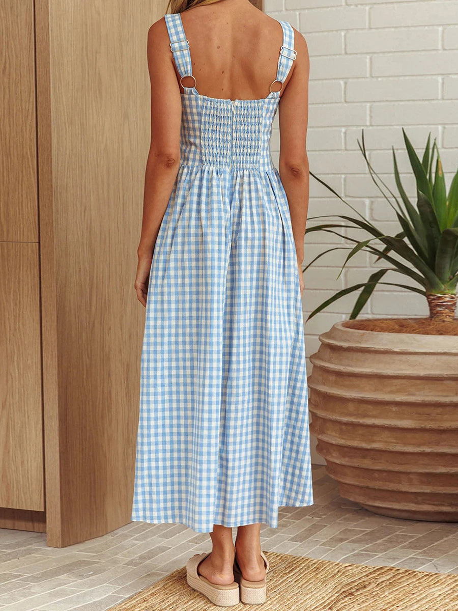 Sleeveless Floral Print Maxi Dress with V-Neckline and Adjustable Spaghetti Straps