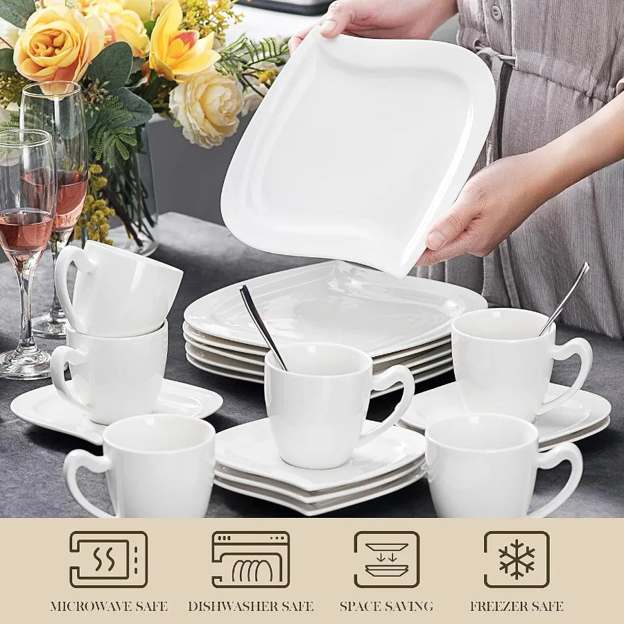 30Piece Ivory White Porcelain Dinnerware Set for 6 Including Plates Bowls Cups and Saucers for Dining and Kitchen Use Microwave
