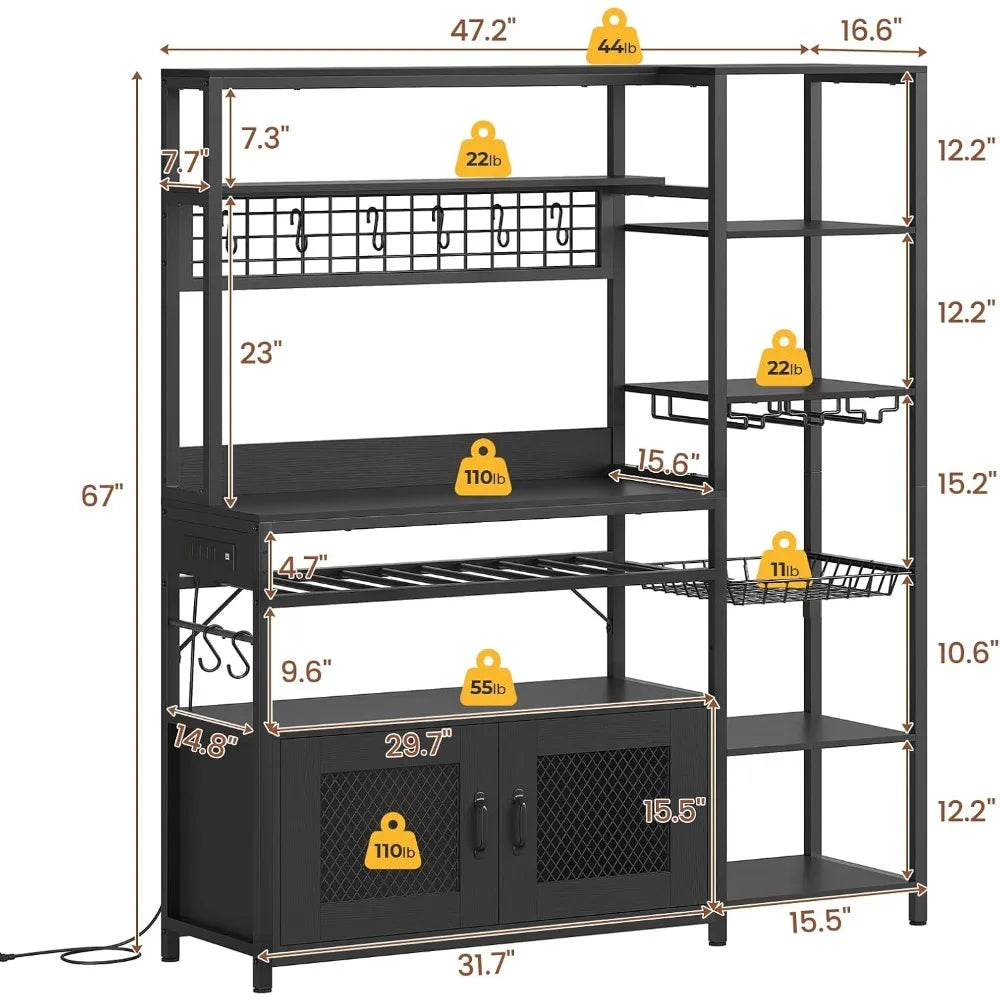 Bakers Rack with Power Outlet, 47.2in Microwave Stand