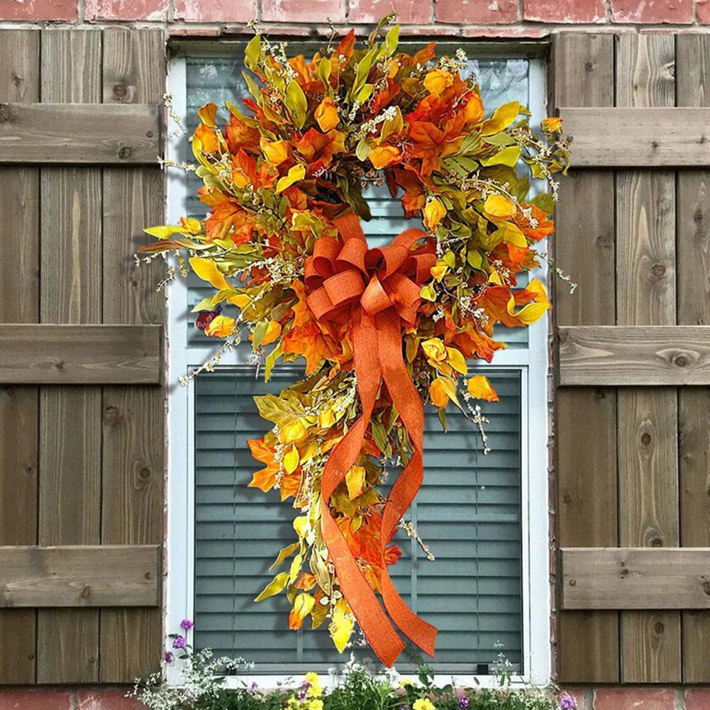 Thanksgiving Farmhouse Wreath Autumn Scene Decor Maple Leaf Artificial Wreath
