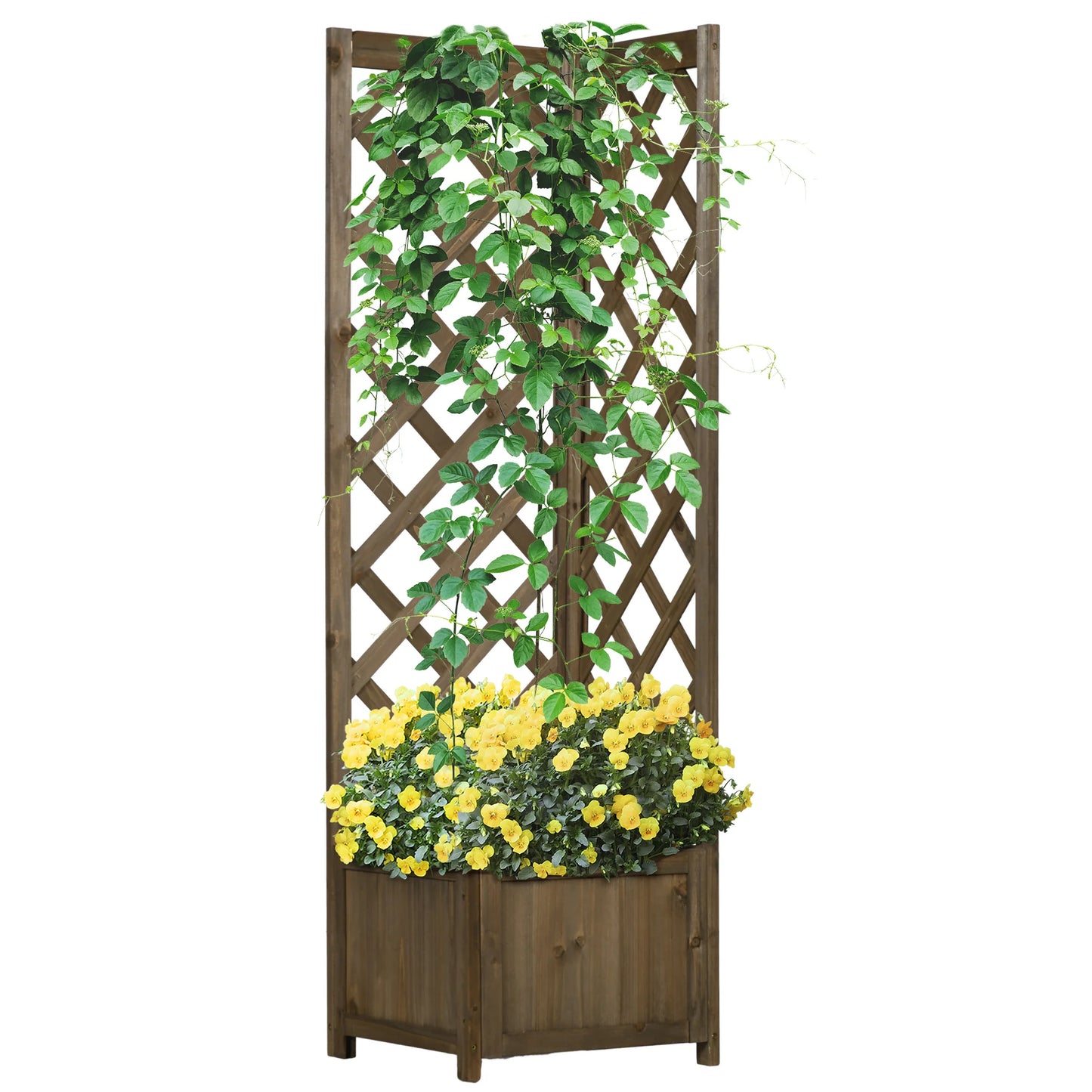 Wooden Raised Garden Bed with Trellis, 57" Freestanding Corner Planter Box