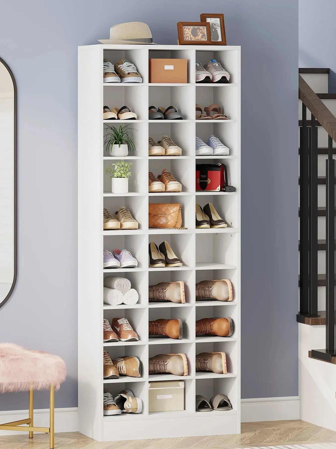 10-Tier Shoe Storage Cabinet, Espresso Wooden Shoe Rack with 30 Cubbies