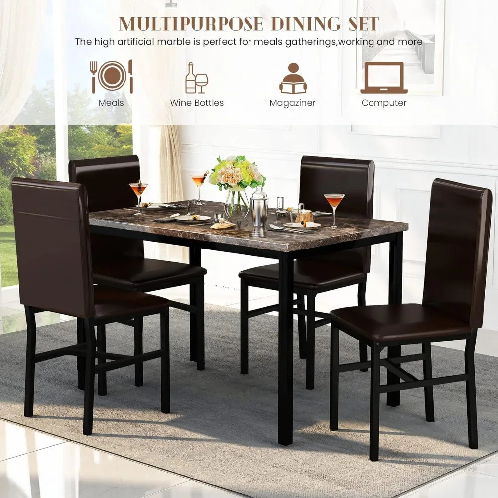 Dining Table, Faux Marble Table, Inc. 4 chairs