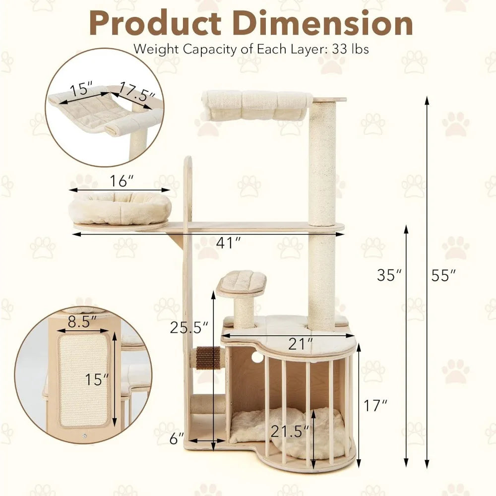 55 Inch Wood Cat Tree