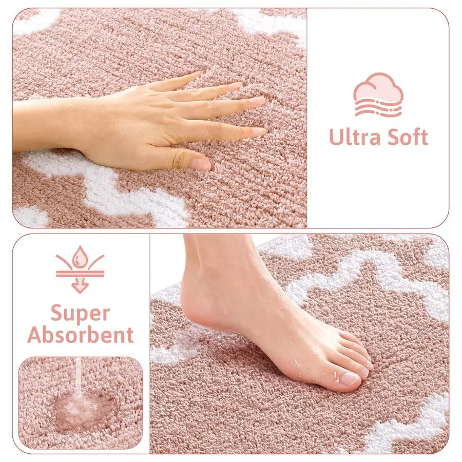 Bathroom Rugs Sets 5 Piece, Absorbent Soft NonSlip Washable Microfiber Shaggy Bath Mat Set with Bathroom Runner Rug