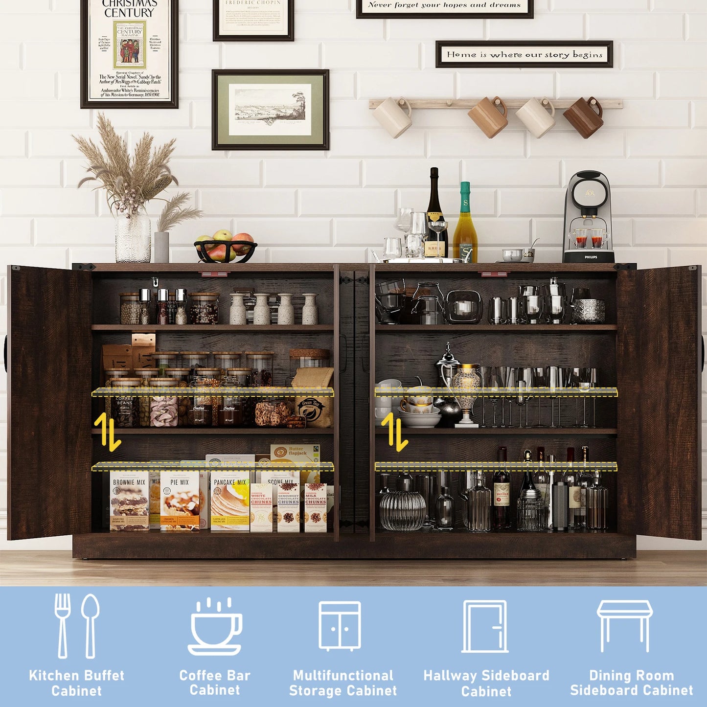 Buffet Cabinet Coffee Bar Cabinet with Drawers & Doors