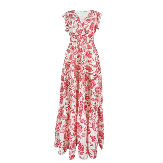 Fashion Floral Skirt for Female Casual V-neck