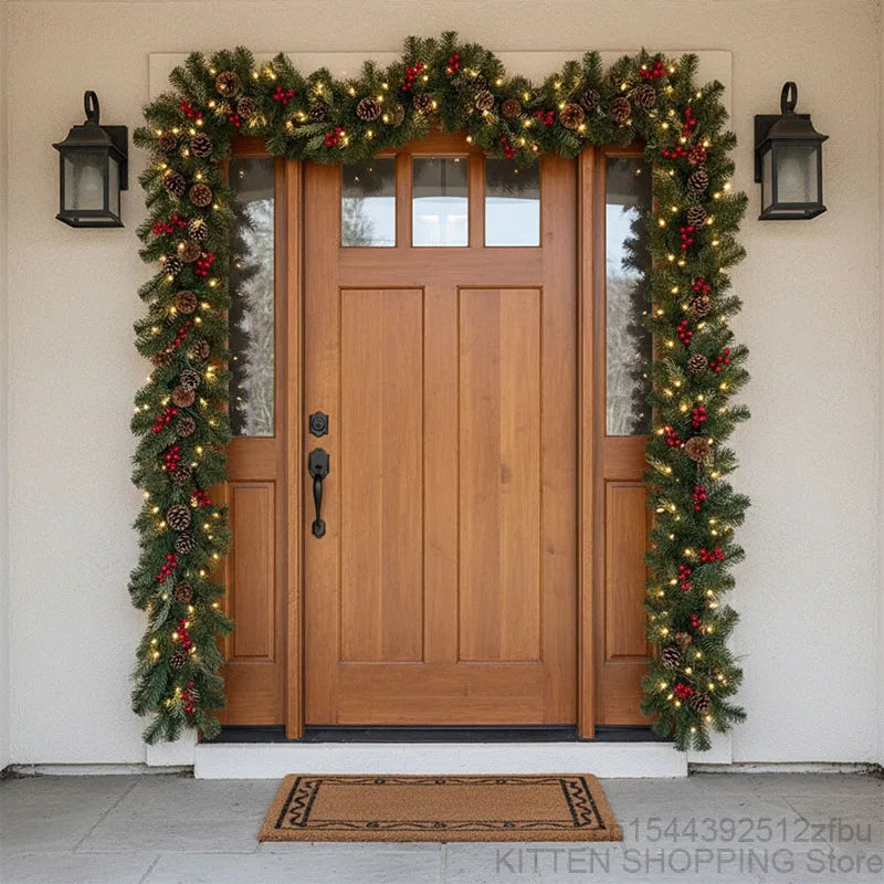 2.7M Christmas Garland, Glow Wreath with Pinecones Red Berries Artificial Christmas Garland