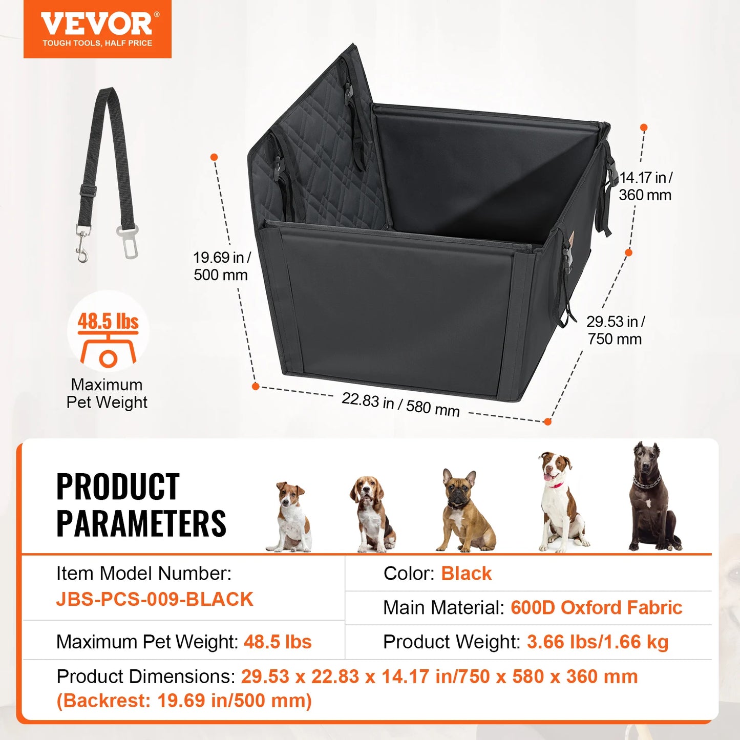 VEVOR Dog Car Seat Waterproof Dog Booster Seat
