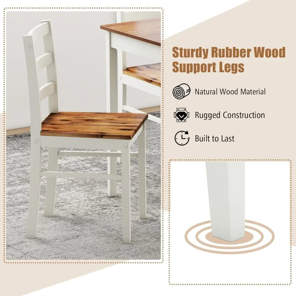 Dining Table Set for 4, Farmhouse Solid Wood
