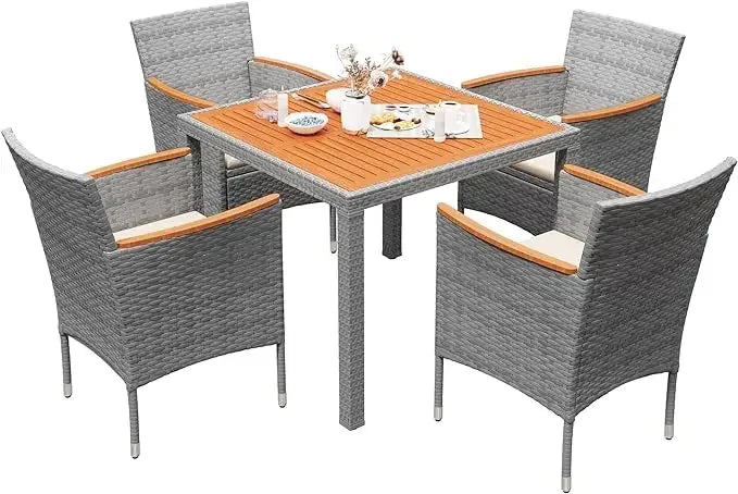 Patio Conversation Set with Acacia Wood Top,