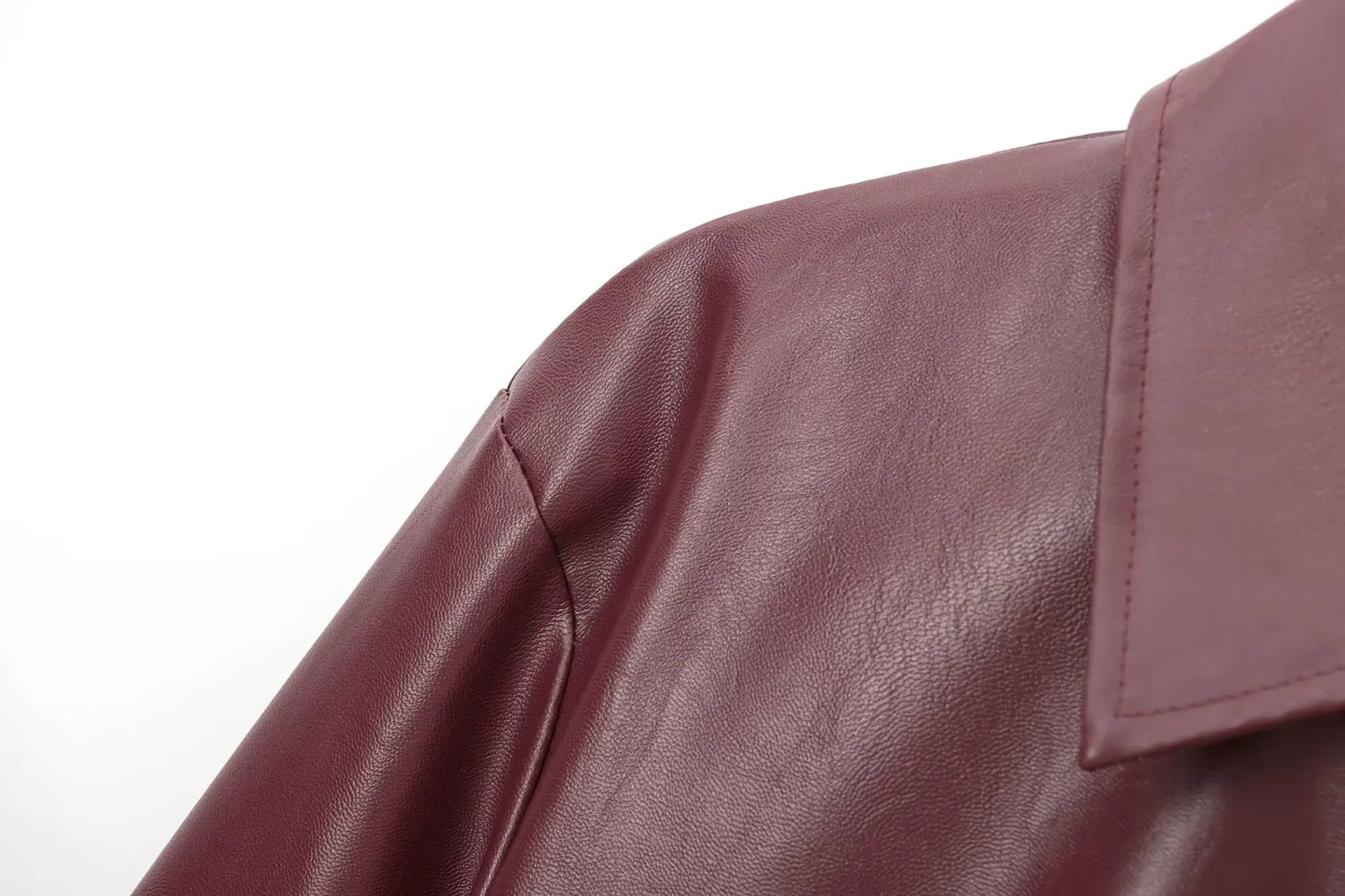 Wine Red Faux Leather Jakcet Fashion Outerwear Thicken Zipper Lapel Pu Coats Autumn Winter Streetwear Ladies Tops Women