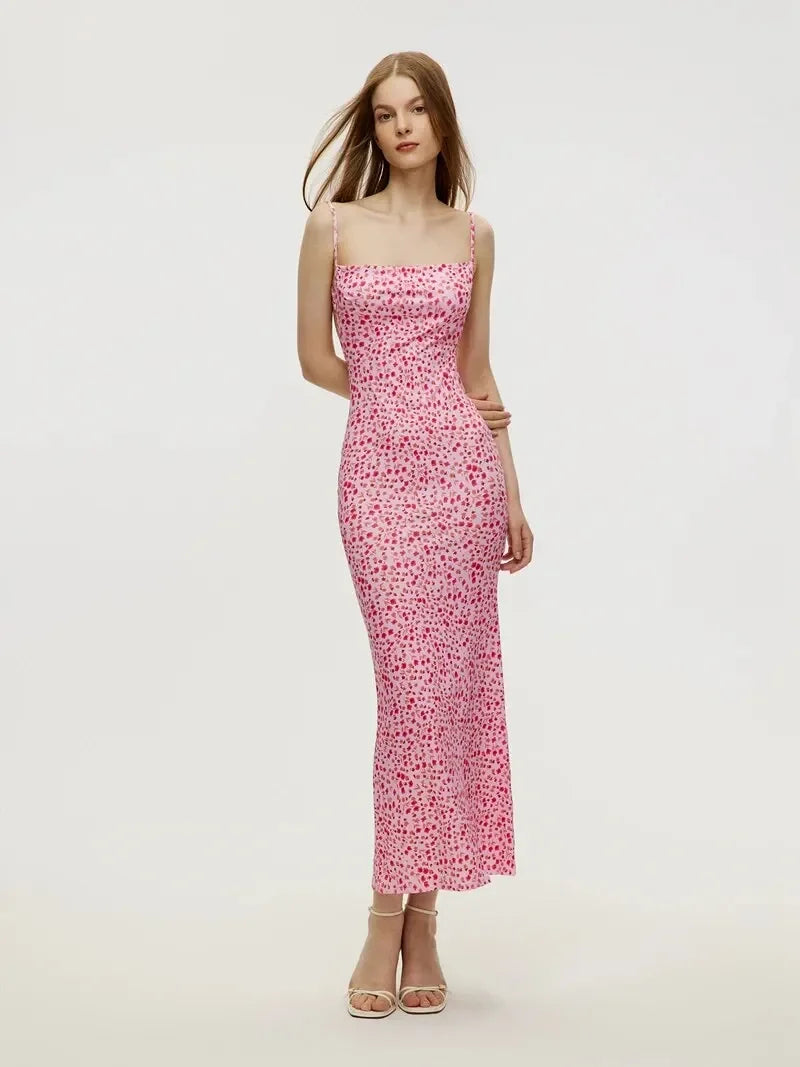 Long Floral Suspender Dress  Sexy Backless Slimming Beach Dress