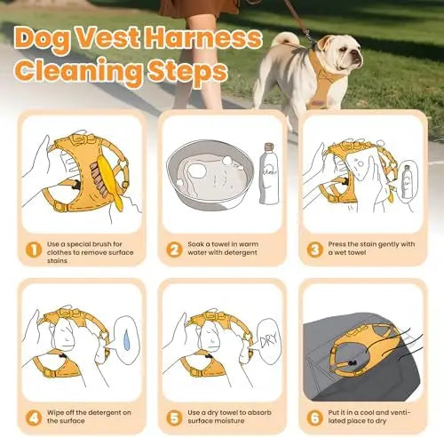 Adjustable small dog harness with leash, perfect for puppies, 1.5m, yellow, size XS.