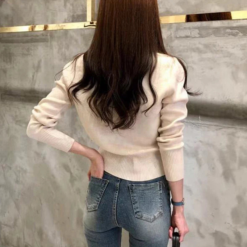 2025 Autumn Long Sleeve Fashion Women Cardigans Sweater Knitted Coat Short Casual