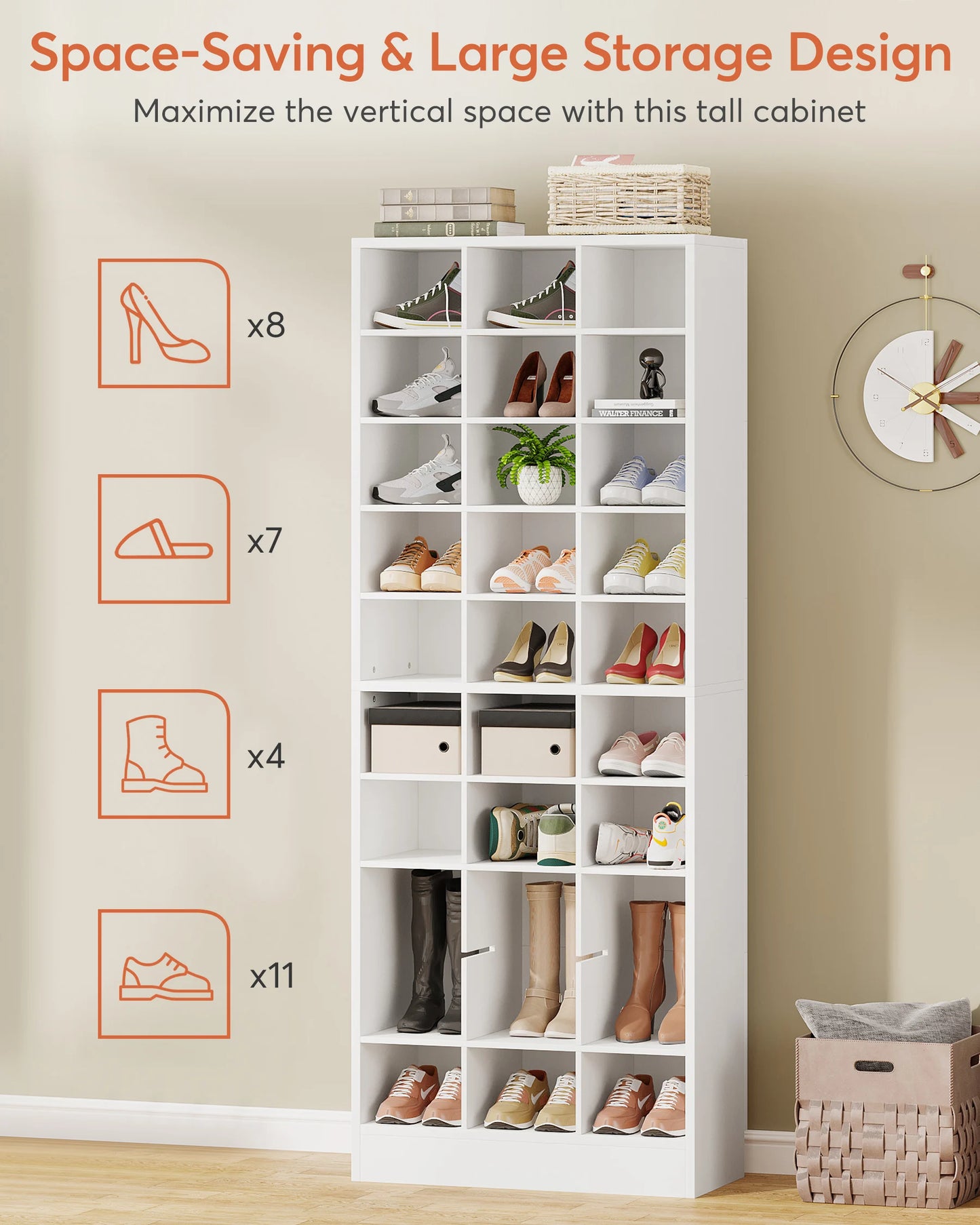 10-Tier Shoe Storage Cabinet, Espresso Wooden Shoe Rack with 30 Cubbies