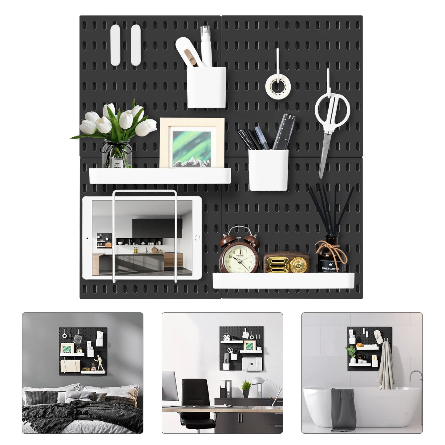 4pcs 22" x 22" Black Pegboard -Wall Organizer Kit,