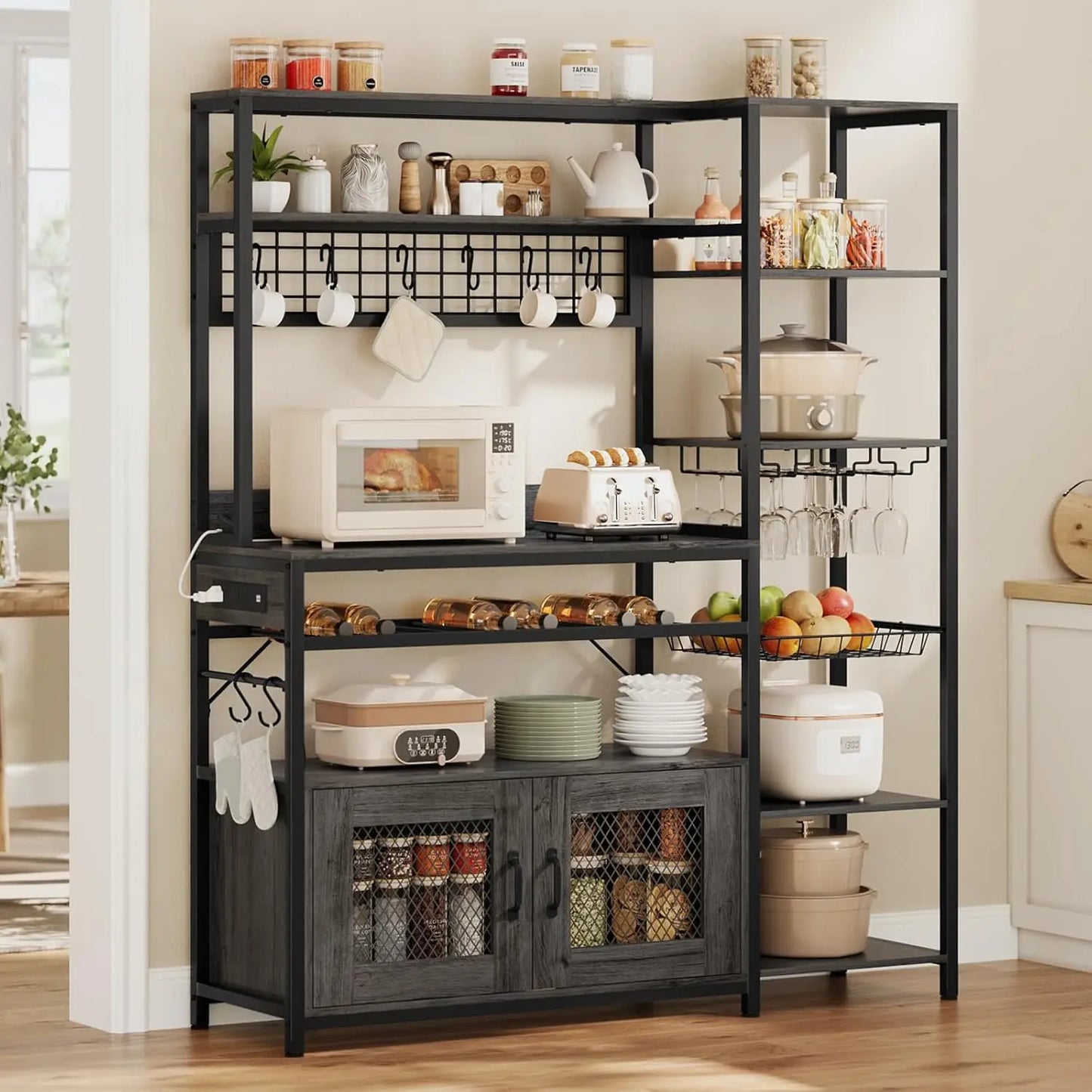 Bakers Rack with Power Outlet, 47.2in Microwave Stand