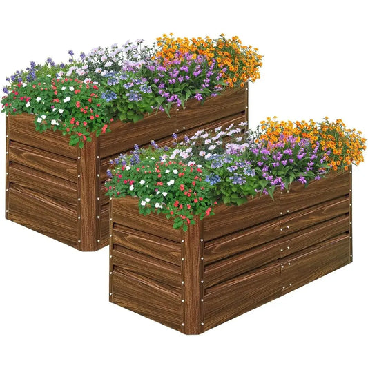 2 Pcs 4x2x2T Raised Garden Bed Galvanized Planter Garden Boxes Outdoor, Deep Root Planter Raised Bed or Vegetables