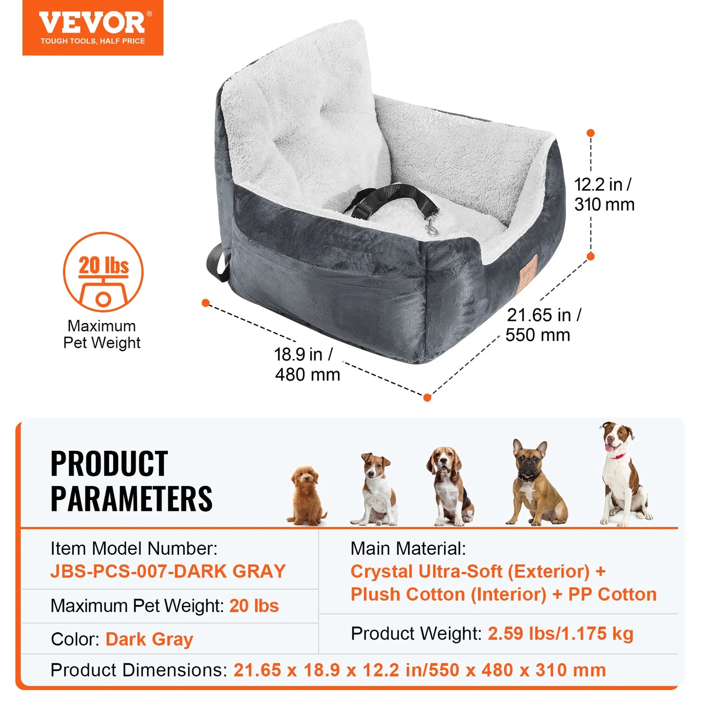 VEVOR Dog Car Seat Waterproof Dog Booster Seat