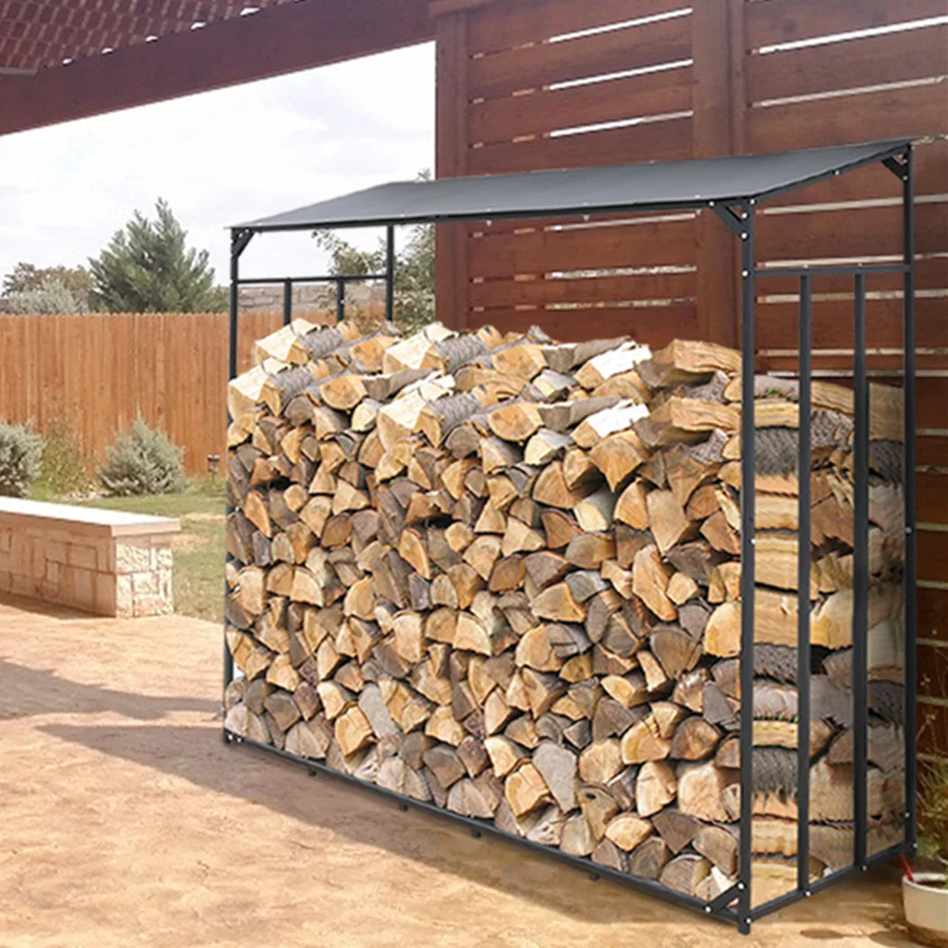 Heavy Duty Outdoor Firewood Storage Log Rack Metal Firewood Stand with Top Cover Rust Resistant