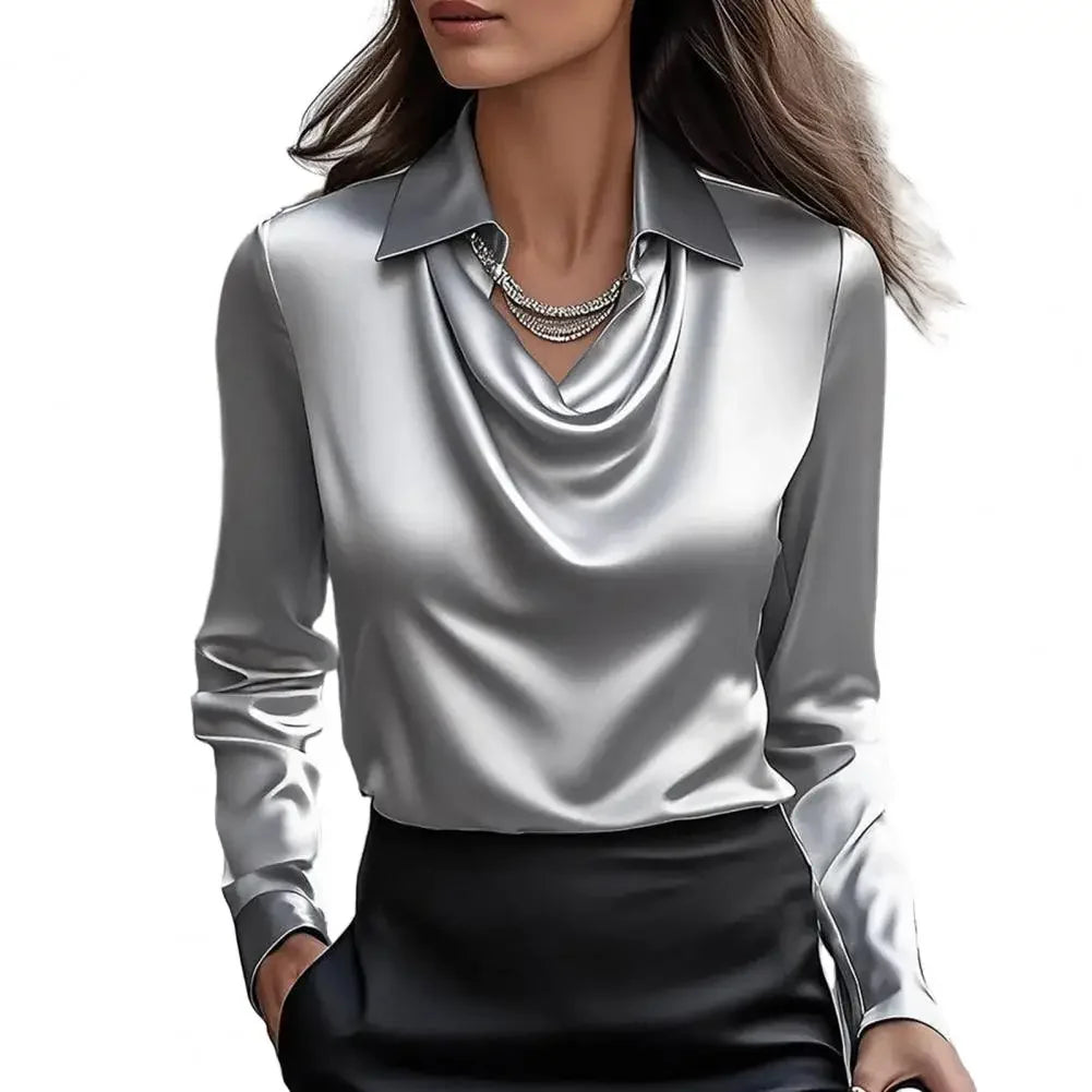 Satin Women Shirt Vintage Long Sleeve Blouse Women Silk Elegant Womens Tops  Luxury Shirt