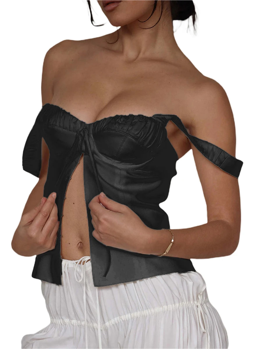Women s Sleeveless V Neck Crop Top Off Shoulder
